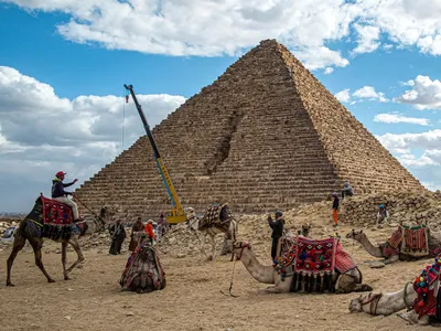 In late January, workers began moving the Pyramid of Menkaure&#39;s granite blocks, many of which were abandoned around the structure&#39;s base.