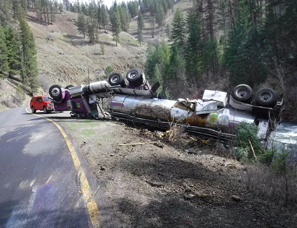 Overturned tanker truck