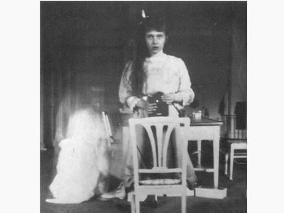 Grand Duchess Anastasia Nikolaevna shot her own mirror selfie in 1913. The picture,taken five years before she was killed, shows a young woman of 13 looking herself in the eye, stabilizing the camera on a chair in front of a mirror.  