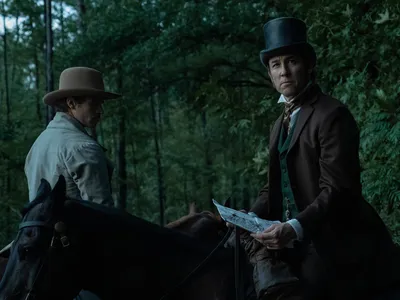 Tobias Menzies (right) as Secretary of War Edwin Stanton in &quot;Manhunt&quot;