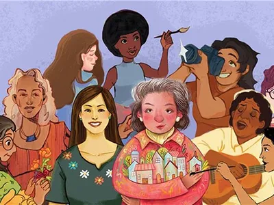 An illustrated group of 10 women artists