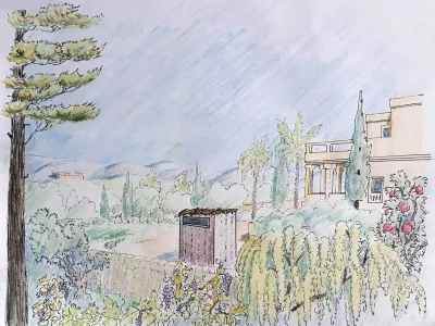 Reconstruction by an artist of the toilet room that stood in the garden of the Armon Hanatziv royal estate