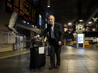 Nat Read in the station before boarding the train that would take him to Brunswick, Maine, where he finished his quest to ride every mile of the Amtrak system.