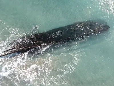 An aerial view of the 100-foot-long wreck taken on January 30