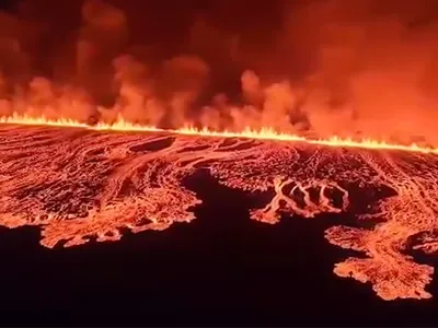 Lava erupts from a nearly two-mile-long fissure on Iceland&#39;s&nbsp;Reykjanes Peninsula in the fourth eruption for the region since December.