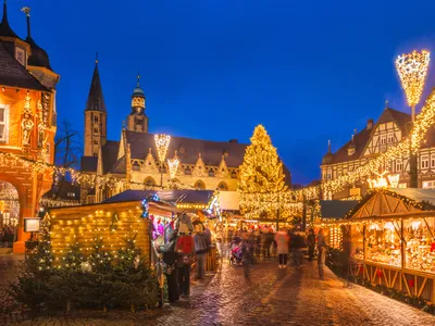 Christmas market in Goslar, Germany, at dusk