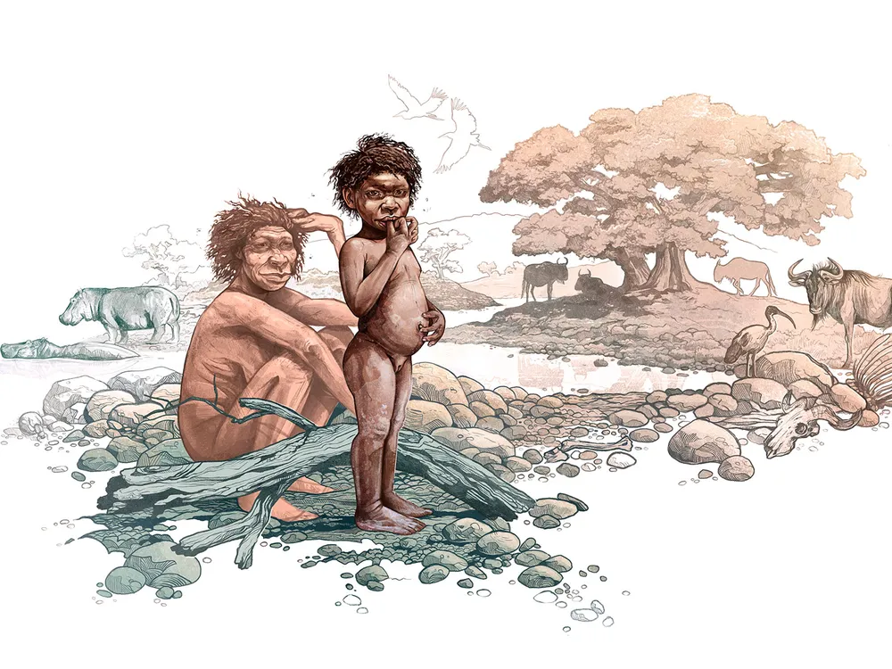 Homo Erectus Girl and Mother