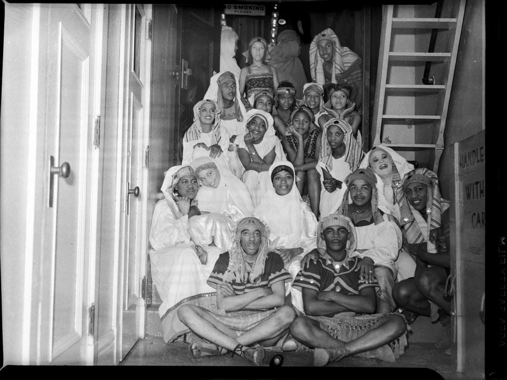 Members of the National Negro Opera Company pose backstage during a 1941 performance of Aida.