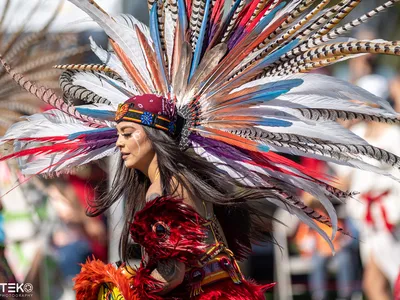 Female Aztec dancer in motion.